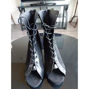 Dance & Sway Black Lace-Up Dance Boots Sz 10 Open Toe Heels 2.76 Goth Y2k Boho